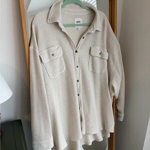 Aerie Beige Waffle Knit Button-Up Shirt